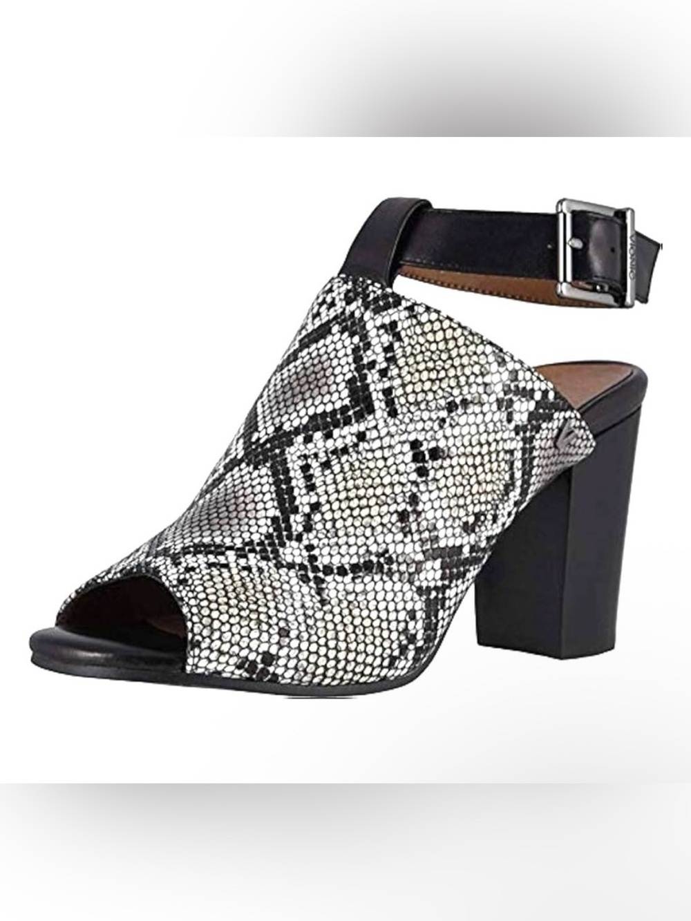 Vionic Snakeskin Kaia Stack Heeled Black and White Sandals Size 8w